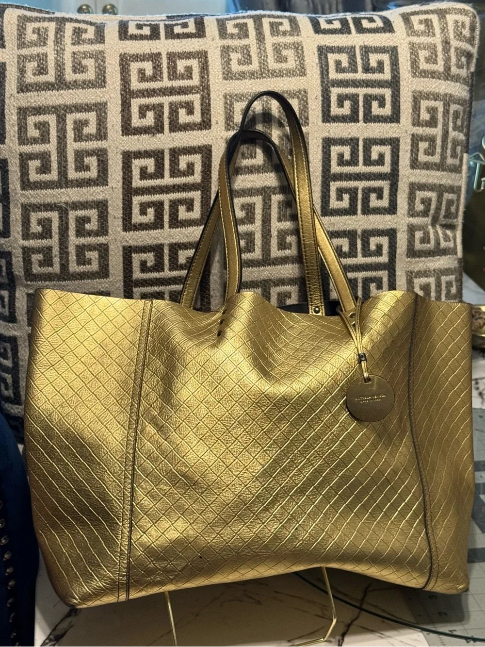 Bottega Veneta Metallic Gold Quilted Tote Bag - Women's Shoulder Bag